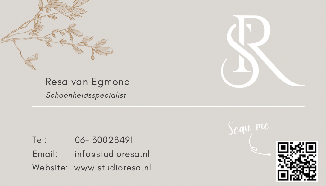 Visitekaartje Studio Resa met QR-code